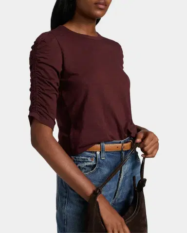 Veronica Beard Waldorf Ruched-Sleeve Cotton Tee | Thumbnail 5 Veronica Beard Waldorf Ruched-Sleeve Cotton Tee | Thumbnail 5