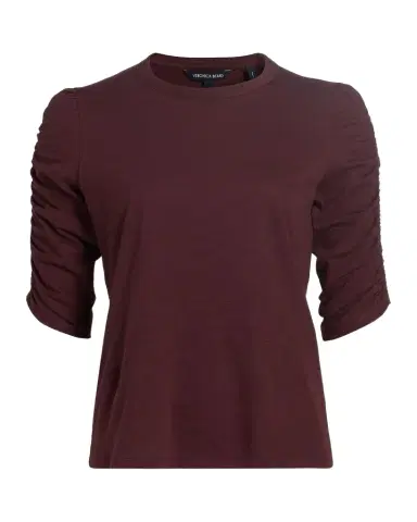 Veronica Beard Waldorf Ruched-Sleeve Cotton Tee | Thumbnail 1 Veronica Beard Waldorf Ruched-Sleeve Cotton Tee | Thumbnail 1