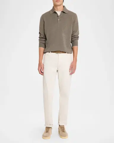 Brunello Cucinelli Men's Cashmere Knit Long-Sleeve Polo Shirt | Thumbnail 2 Brunello Cucinelli Men's Cashmere Knit Long-Sleeve Polo Shirt | Thumbnail 2
