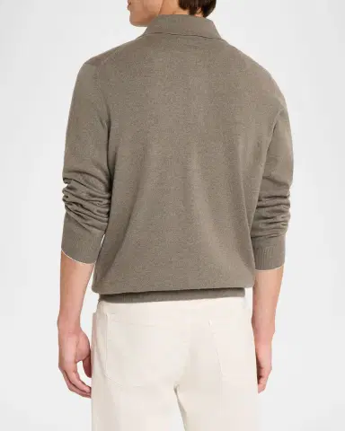 Brunello Cucinelli Men's Cashmere Knit Long-Sleeve Polo Shirt | Thumbnail 3 Brunello Cucinelli Men's Cashmere Knit Long-Sleeve Polo Shirt | Thumbnail 3
