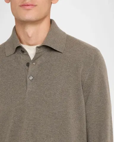 Brunello Cucinelli Men's Cashmere Knit Long-Sleeve Polo Shirt | Thumbnail 5 Brunello Cucinelli Men's Cashmere Knit Long-Sleeve Polo Shirt | Thumbnail 5