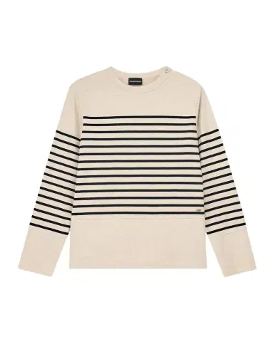 Emporio Armani Men's Striped Cotton-Linen Jersey Sweater | Thumbnail 1 Emporio Armani Men's Striped Cotton-Linen Jersey Sweater | Thumbnail 1