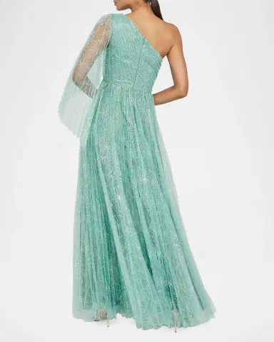 Theia Carol Sequined Tulle One-Shoulder Gown | Thumbnail 3 Theia Carol Sequined Tulle One-Shoulder Gown | Thumbnail 3