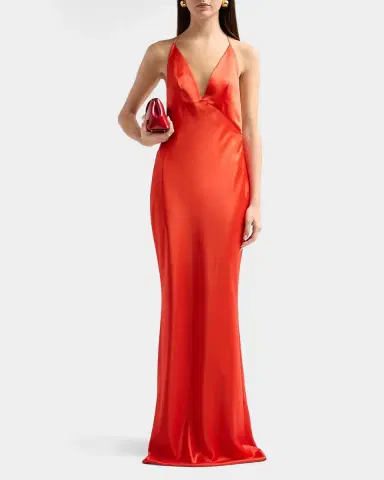 Retrofete Arianell Plunging Satin Maxi Dress | Thumbnail 2 Retrofete Arianell Plunging Satin Maxi Dress | Thumbnail 2
