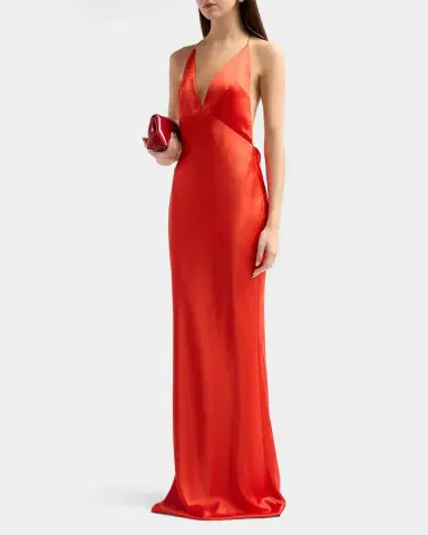 Retrofete Arianell Plunging Satin Maxi Dress | Thumbnail 4 Retrofete Arianell Plunging Satin Maxi Dress | Thumbnail 4