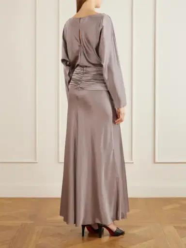 Staud Freda Gathered Silk-blend Satin Maxi Dress | Thumbnail 3 Staud Freda Gathered Silk-blend Satin Maxi Dress | Thumbnail 3