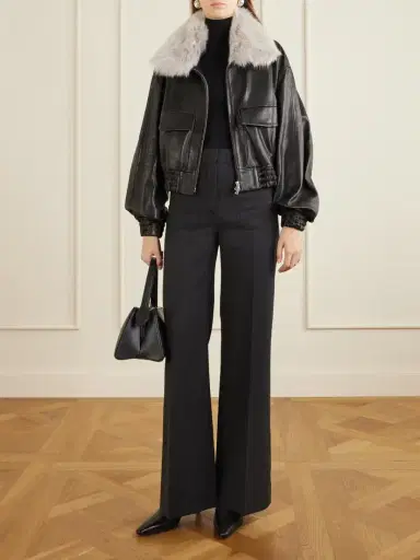 Nour Hammour Ellery Cropped Shearling-trimmed Leather Bomber | Thumbnail 2 Nour Hammour Ellery Cropped Shearling-trimmed Leather Bomber | Thumbnail 2