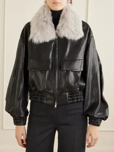 Nour Hammour Ellery Cropped Shearling-trimmed Leather Bomber | Thumbnail 3 Nour Hammour Ellery Cropped Shearling-trimmed Leather Bomber | Thumbnail 3