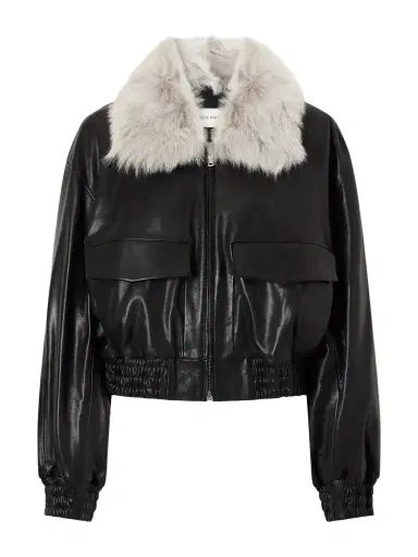 Nour Hammour Ellery Cropped Shearling-trimmed Leather Bomber | Thumbnail 1 Nour Hammour Ellery Cropped Shearling-trimmed Leather Bomber | Thumbnail 1