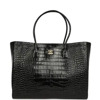 Chanel Chanel Large Cerf Shopping Bag Black Croc Embossed Calfskin Gold Hardware | Thumbnail 1 Chanel Chanel Large Cerf Shopping Bag Black Croc Embossed Calfskin Gold Hardware | Thumbnail 1
