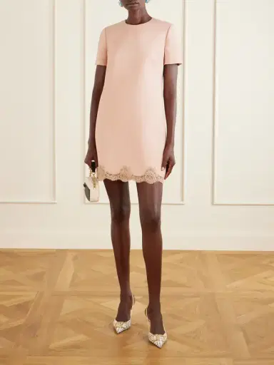 Valentino Garavani Lace-trimmed Wool And Silk-blend Crepe Mini Dress | Thumbnail 2 Valentino Garavani Lace-trimmed Wool And Silk-blend Crepe Mini Dress | Thumbnail 2