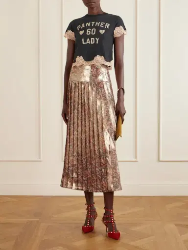 Valentino Garavani Floral-print Metallic Silk-blend Midi Skirt | Thumbnail 2 Valentino Garavani Floral-print Metallic Silk-blend Midi Skirt | Thumbnail 2