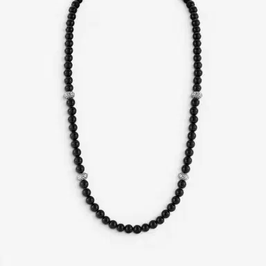 JAI JAI Sterling Silver Black Onyx Textured Station Bead Men's Necklace by The Solist | Thumbnail 2 JAI JAI Sterling Silver Black Onyx Textured Station Bead Men's Necklace by The Solist | Thumbnail 2
