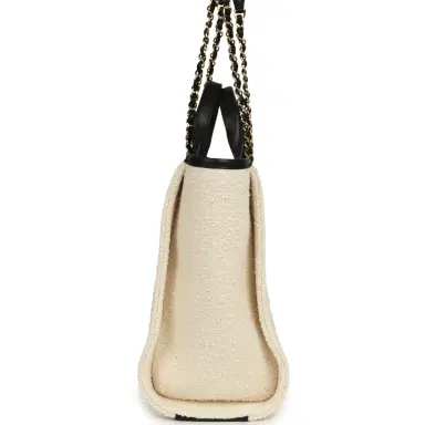 Chanel Chanel Small Deauville Shopping Tote Ecru Bouclé Tweed, Black Calfskin Gold Hardware | Thumbnail 3 Chanel Chanel Small Deauville Shopping Tote Ecru Bouclé Tweed, Black Calfskin Gold Hardware | Thumbnail 3
