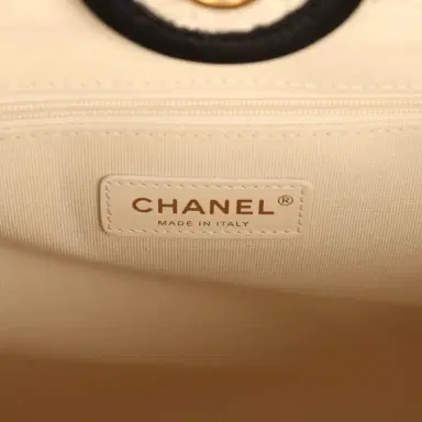 Chanel Chanel Small Deauville Shopping Tote Ecru Bouclé Tweed, Black Calfskin Gold Hardware | Thumbnail 10 Chanel Chanel Small Deauville Shopping Tote Ecru Bouclé Tweed, Black Calfskin Gold Hardware | Thumbnail 10