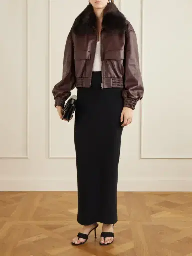 Nour Hammour Ellery Cropped Shearling-trimmed Leather Bomber | Thumbnail 2 Nour Hammour Ellery Cropped Shearling-trimmed Leather Bomber | Thumbnail 2