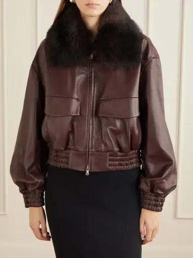 Nour Hammour Ellery Cropped Shearling-trimmed Leather Bomber | Thumbnail 3 Nour Hammour Ellery Cropped Shearling-trimmed Leather Bomber | Thumbnail 3