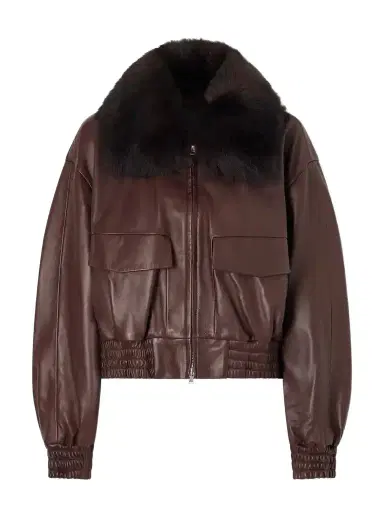 Nour Hammour Ellery Cropped Shearling-trimmed Leather Bomber | Thumbnail 1 Nour Hammour Ellery Cropped Shearling-trimmed Leather Bomber | Thumbnail 1