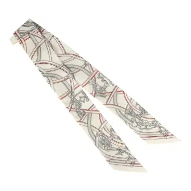 HERMÈS Hermes "Harnais Legendaire" White, Gris Perle, Rouge H Silk Twilly | Thumbnail 2 HERMÈS Hermes "Harnais Legendaire" White, Gris Perle, Rouge H Silk Twilly | Thumbnail 2