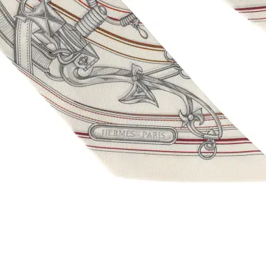 HERMÈS Hermes "Harnais Legendaire" White, Gris Perle, Rouge H Silk Twilly | Thumbnail 3 HERMÈS Hermes "Harnais Legendaire" White, Gris Perle, Rouge H Silk Twilly | Thumbnail 3
