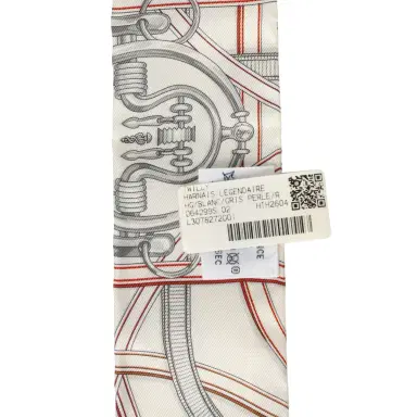 HERMÈS Hermes "Harnais Legendaire" White, Gris Perle, Rouge H Silk Twilly | Thumbnail 4 HERMÈS Hermes "Harnais Legendaire" White, Gris Perle, Rouge H Silk Twilly | Thumbnail 4