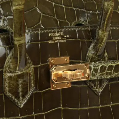 HERMÈS Hermes Birkin 25 Vert Veronese Shiny Niloticus Crocodile Gold Hardware | Thumbnail 7 HERMÈS Hermes Birkin 25 Vert Veronese Shiny Niloticus Crocodile Gold Hardware | Thumbnail 7
