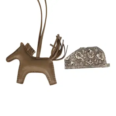 HERMÈS Hermes Rodeo Rock Bag Charm PM Ombre Shiny Varanus Salvator Lizard and Etoupe Milo Lambskin Palladium Hardware | Thumbnail 3 HERMÈS Hermes Rodeo Rock Bag Charm PM Ombre Shiny Varanus Salvator Lizard and Etoupe Milo Lambskin Palladium Hardware | Thumbnail 3
