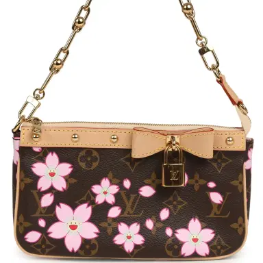 Louis Vuitton Louis Vuitton X Takashi Murakami Cherry Blossom Pochette Accessories Brown Monogram Gold Hardware | Thumbnail 1 Louis Vuitton Louis Vuitton X Takashi Murakami Cherry Blossom Pochette Accessories Brown Monogram Gold Hardware | Thumbnail 1