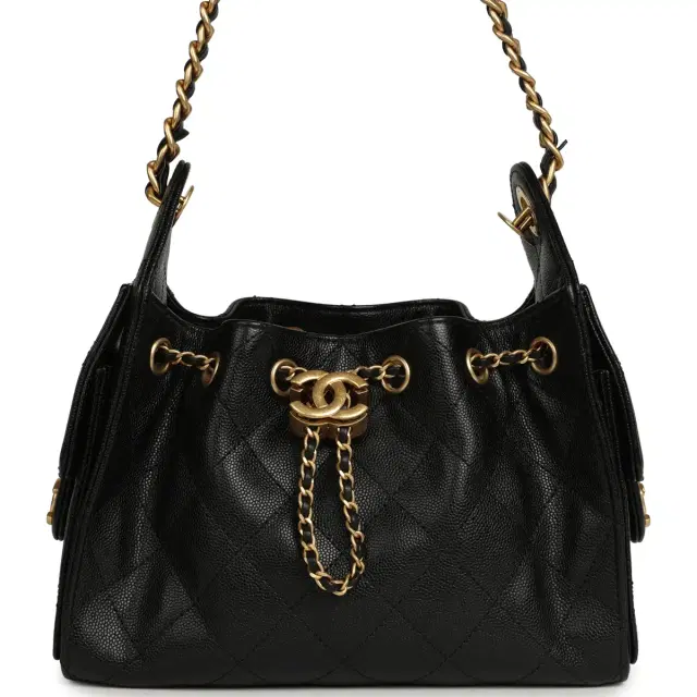 Pre-owned Chanel Mini 25 Hobo Bag Black Caviar Antique Gold Hardware Pre-owned Chanel Mini 25 Hobo Bag Black Caviar Antique Gold Hardware