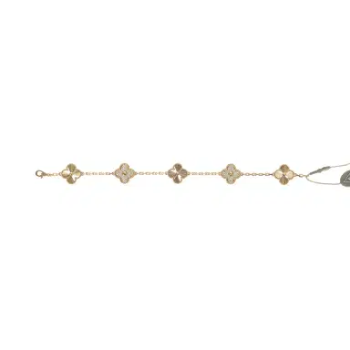 Van Cleef & Arpels Van Cleef & Arpels Vintage Alhambra 5 Motif Bracelet Diamonds 18K Yellow Gold Guilloche | Thumbnail 2 Van Cleef & Arpels Van Cleef & Arpels Vintage Alhambra 5 Motif Bracelet Diamonds 18K Yellow Gold Guilloche | Thumbnail 2