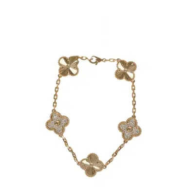 Van Cleef & Arpels Van Cleef & Arpels Vintage Alhambra 5 Motif Bracelet Diamonds 18K Yellow Gold Guilloche | Thumbnail 1 Van Cleef & Arpels Van Cleef & Arpels Vintage Alhambra 5 Motif Bracelet Diamonds 18K Yellow Gold Guilloche | Thumbnail 1