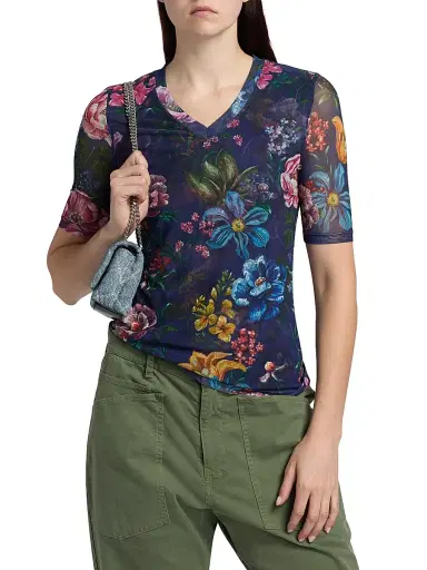Johnny Was Women's Floral Mesh V-Neck Top - Ollie - Size XL | Thumbnail 3 Johnny Was Women's Floral Mesh V-Neck Top - Ollie - Size XL | Thumbnail 3