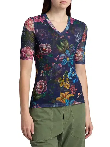 Johnny Was Women's Floral Mesh V-Neck Top - Ollie - Size XL | Thumbnail 4 Johnny Was Women's Floral Mesh V-Neck Top - Ollie - Size XL | Thumbnail 4