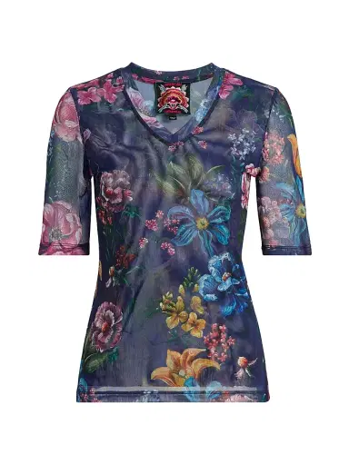 Johnny Was Women's Floral Mesh V-Neck Top - Ollie - Size XL | Thumbnail 1 Johnny Was Women's Floral Mesh V-Neck Top - Ollie - Size XL | Thumbnail 1