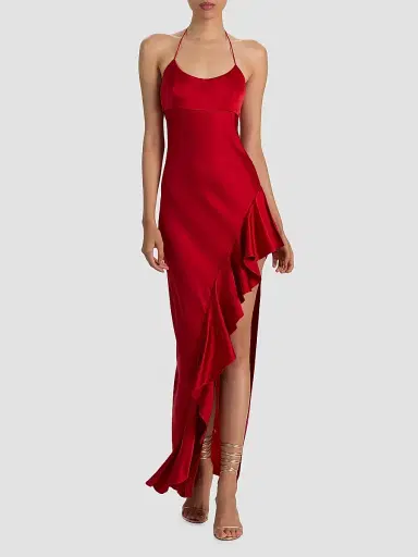 ALICE + OLIVIA Women's Palma Asymmetric Ruffled Maxi Slip Dress - Hibiscus | Thumbnail 5 ALICE + OLIVIA Women's Palma Asymmetric Ruffled Maxi Slip Dress - Hibiscus | Thumbnail 5