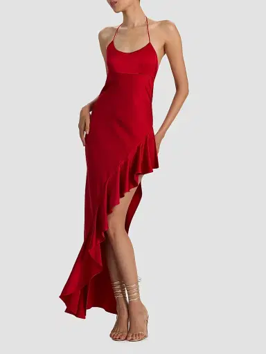 ALICE + OLIVIA Women's Palma Asymmetric Ruffled Maxi Slip Dress - Hibiscus | Thumbnail 6 ALICE + OLIVIA Women's Palma Asymmetric Ruffled Maxi Slip Dress - Hibiscus | Thumbnail 6