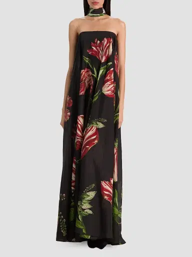 Alice + Olivia Women's Maricela Strapless Voluminous Scarf Maxi Dress - Soft Tulip Black - Size 14 | Thumbnail 2 Alice + Olivia Women's Maricela Strapless Voluminous Scarf Maxi Dress - Soft Tulip Black - Size 14 | Thumbnail 2