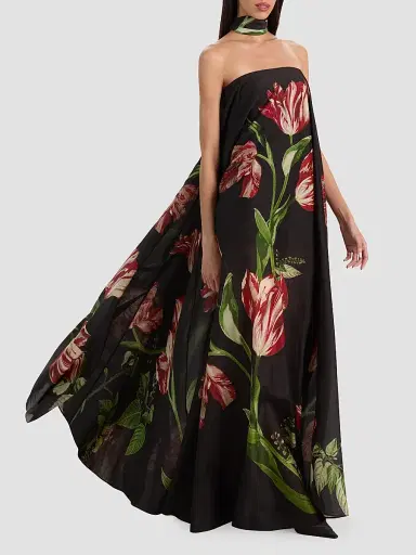 Alice + Olivia Women's Maricela Strapless Voluminous Scarf Maxi Dress - Soft Tulip Black - Size 14 | Thumbnail 5 Alice + Olivia Women's Maricela Strapless Voluminous Scarf Maxi Dress - Soft Tulip Black - Size 14 | Thumbnail 5