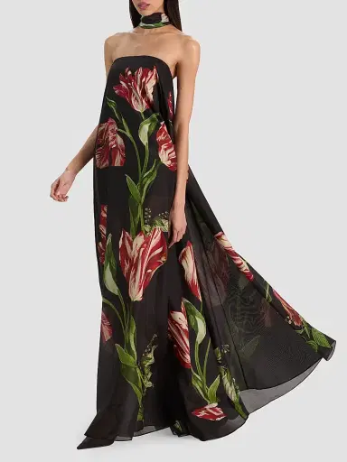 Alice + Olivia Women's Maricela Strapless Voluminous Scarf Maxi Dress - Soft Tulip Black - Size 14 | Thumbnail 6 Alice + Olivia Women's Maricela Strapless Voluminous Scarf Maxi Dress - Soft Tulip Black - Size 14 | Thumbnail 6