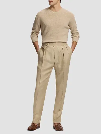 Ralph Lauren Purple Label Men's Cotton-Cashmere Crewneck Sweater - Champagne Melange | Thumbnail 2 Ralph Lauren Purple Label Men's Cotton-Cashmere Crewneck Sweater - Champagne Melange | Thumbnail 2