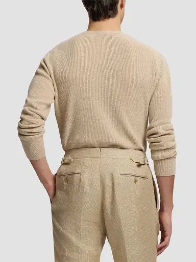 Ralph Lauren Purple Label Men's Cotton-Cashmere Crewneck Sweater - Champagne Melange | Thumbnail 3 Ralph Lauren Purple Label Men's Cotton-Cashmere Crewneck Sweater - Champagne Melange | Thumbnail 3
