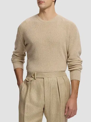 Ralph Lauren Purple Label Men's Cotton-Cashmere Crewneck Sweater - Champagne Melange | Thumbnail 4 Ralph Lauren Purple Label Men's Cotton-Cashmere Crewneck Sweater - Champagne Melange | Thumbnail 4