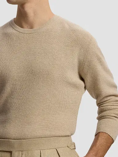 Ralph Lauren Purple Label Men's Cotton-Cashmere Crewneck Sweater - Champagne Melange | Thumbnail 5 Ralph Lauren Purple Label Men's Cotton-Cashmere Crewneck Sweater - Champagne Melange | Thumbnail 5