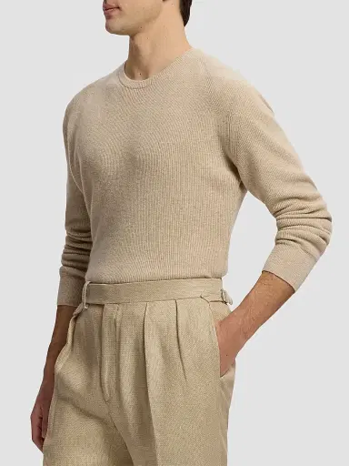 Ralph Lauren Purple Label Men's Cotton-Cashmere Crewneck Sweater - Champagne Melange | Thumbnail 6 Ralph Lauren Purple Label Men's Cotton-Cashmere Crewneck Sweater - Champagne Melange | Thumbnail 6