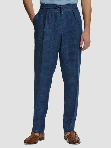 Ralph Lauren Purple Label Men's Linen Glen Checked Trousers - Racing Navy | Thumbnail 3 Ralph Lauren Purple Label Men's Linen Glen Checked Trousers - Racing Navy | Thumbnail 3