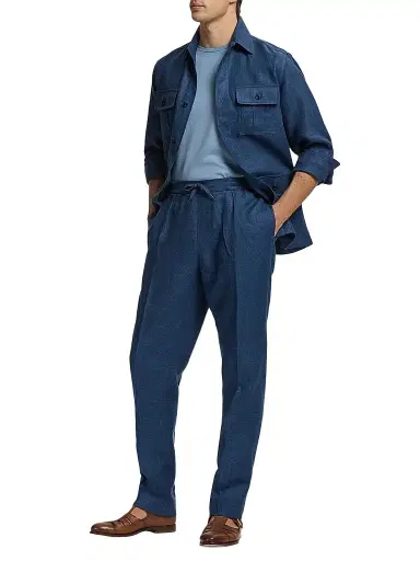 Ralph Lauren Purple Label Men's Linen Glen Checked Trousers - Racing Navy | Thumbnail 1 Ralph Lauren Purple Label Men's Linen Glen Checked Trousers - Racing Navy | Thumbnail 1