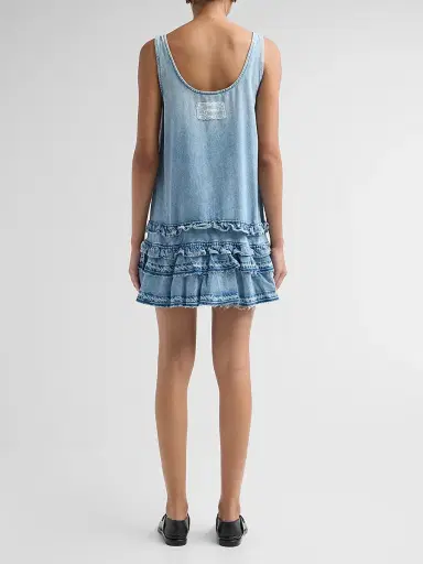 Ganni Women's Lightweight Denim Frill Mini Dress | Thumbnail 3 Ganni Women's Lightweight Denim Frill Mini Dress | Thumbnail 3