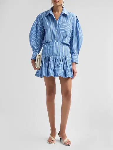 Ganni Women's Striped Cotton Pleated-Sleeve Shirt | Thumbnail 2 Ganni Women's Striped Cotton Pleated-Sleeve Shirt | Thumbnail 2