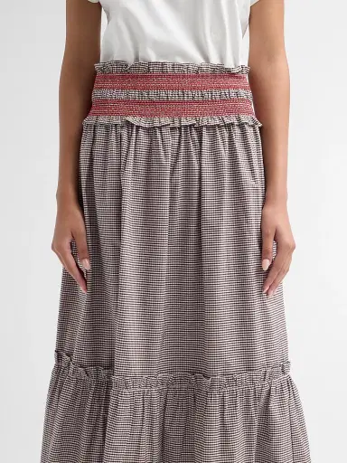 Ganni Women's Check Cotton Smocked Maxi Skirt - Chicory Coffee | Thumbnail 5 Ganni Women's Check Cotton Smocked Maxi Skirt - Chicory Coffee | Thumbnail 5