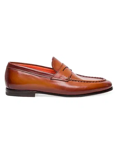 Santoni Men's Leather Penny Loafers - Light Brown - Size 12 | Thumbnail 1 Santoni Men's Leather Penny Loafers - Light Brown - Size 12 | Thumbnail 1